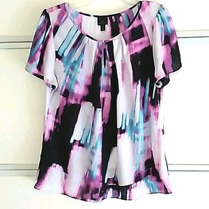 Worthington Pink Black White Abstract Print Blouse